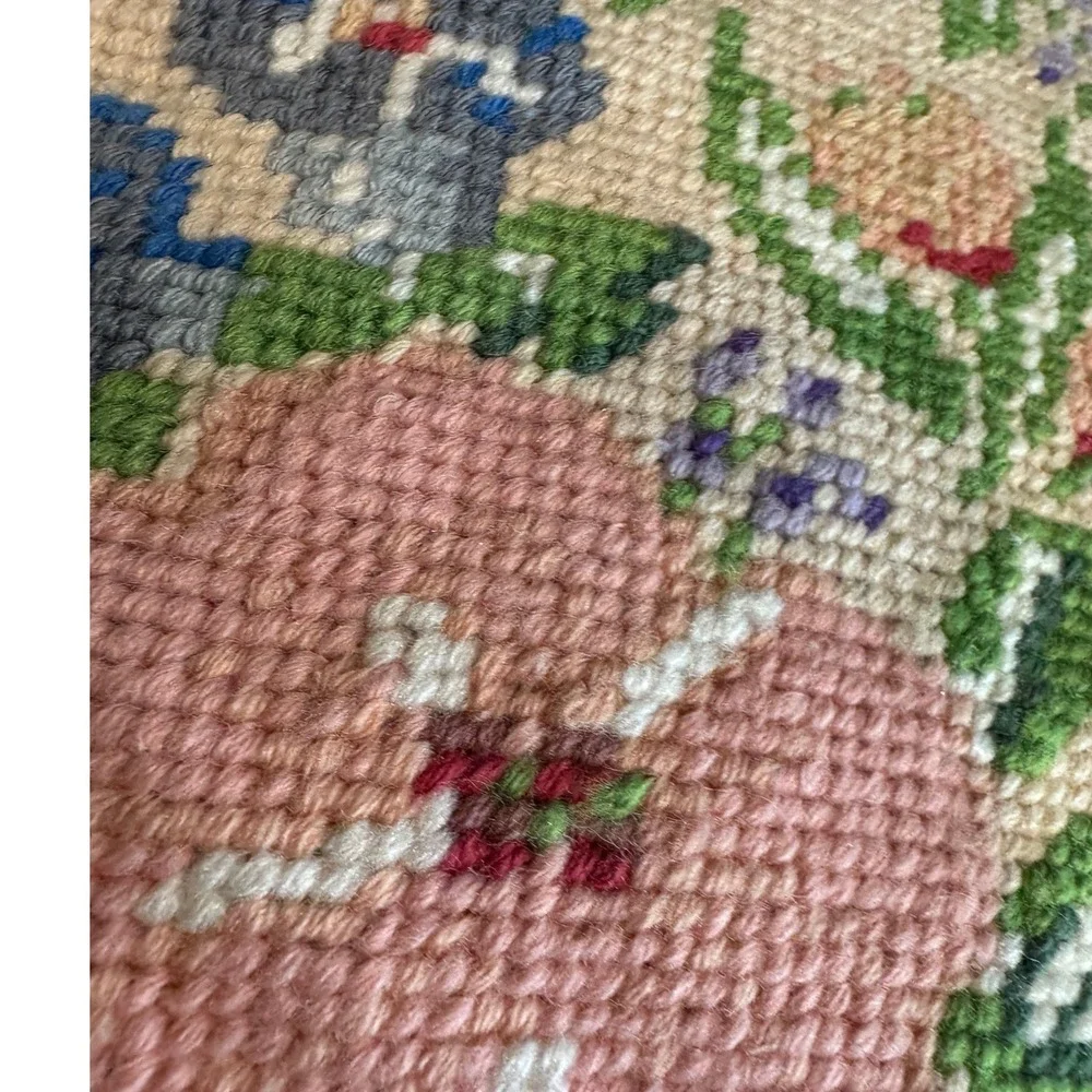 San Francisco Music Box Co Floral Needlepoint Musical Pillow Blue Velvet 10x10‎